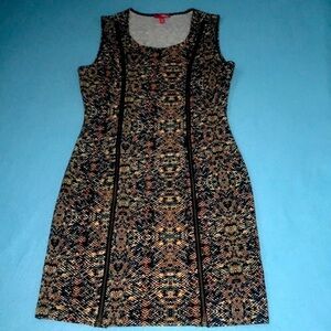 BONGO “Vernice” textured tank midi dress, working double zipper front NEW size L